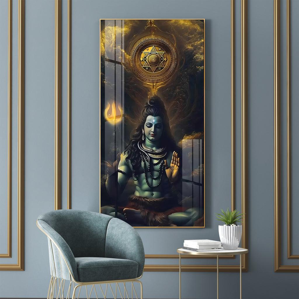 Luxurious Shiv Saadhna Vertical Wall Art in Premium Acrylic - Decor Mantra 