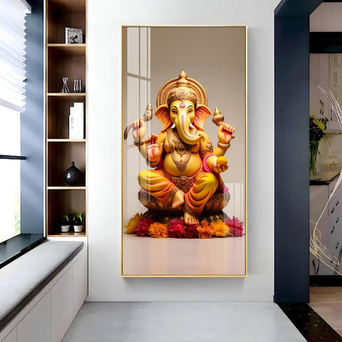 Artistic Lord Ganpati Vertical Wall Art in Premium Acrylic - Decor Mantra 