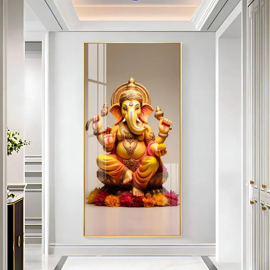 Artistic Lord Ganpati Vertical Wall Art in Premium Acrylic - Decor Mantra 