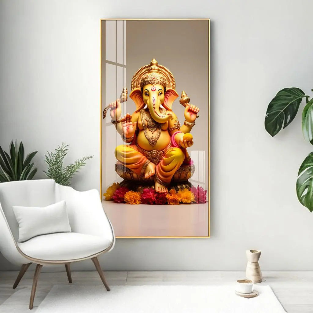 Artistic Lord Ganpati Vertical Wall Art in Premium Acrylic - Decor Mantra 