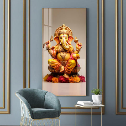 Artistic Lord Ganpati Vertical Wall Art in Premium Acrylic - Decor Mantra 