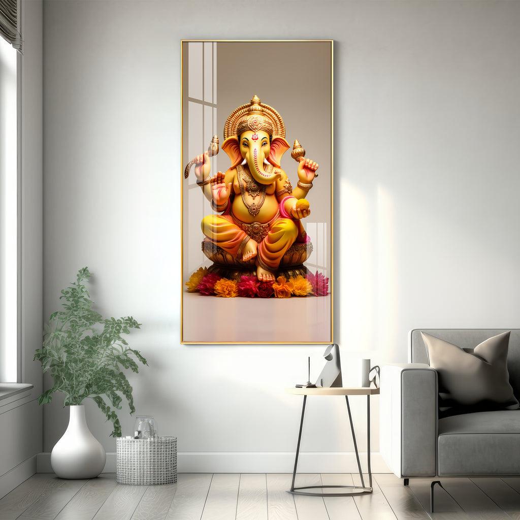 Artistic Lord Ganpati Vertical Wall Art in Premium Acrylic - Decor Mantra 