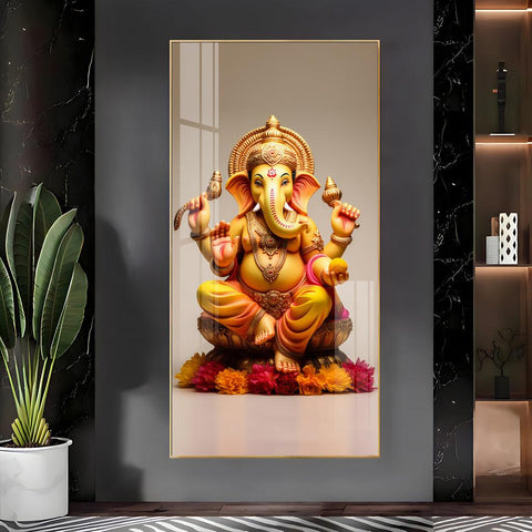 Artistic Lord Ganpati Vertical Wall Art in Premium Acrylic - Decor Mantra 
