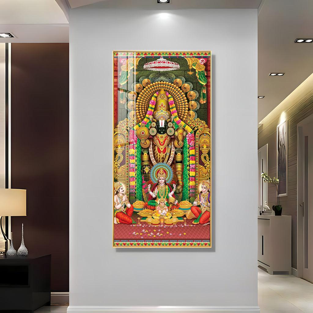 Artistic Lord Venkateswara and Lakshmi Ji Premium Acrylic Vertical Wall Art - Decor Mantra 