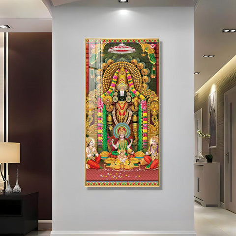 Artistic Lord Venkateswara and Lakshmi Ji Premium Acrylic Vertical Wall Art - Decor Mantra 