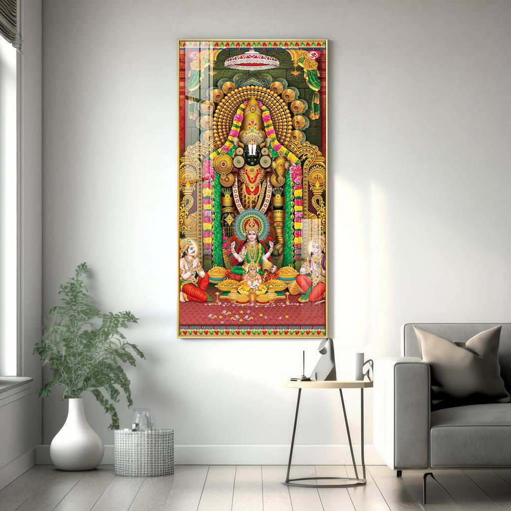 Artistic Lord Venkateswara and Lakshmi Ji Premium Acrylic Vertical Wall Art - Decor Mantra 