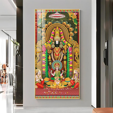 Artistic Lord Venkateswara and Lakshmi Ji Premium Acrylic Vertical Wall Art - Decor Mantra 