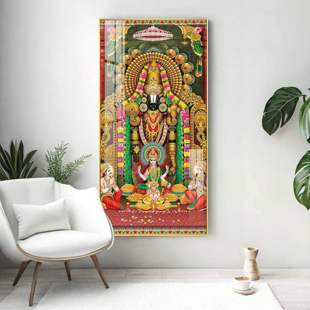 Artistic Lord Venkateswara and Lakshmi Ji Premium Acrylic Vertical Wall Art - Decor Mantra 