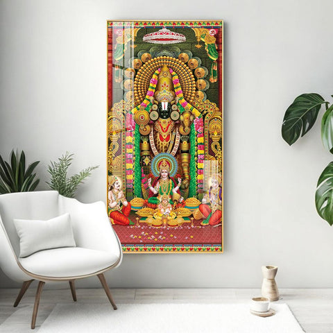 Artistic Lord Venkateswara and Lakshmi Ji Premium Acrylic Vertical Wall Art - Decor Mantra 