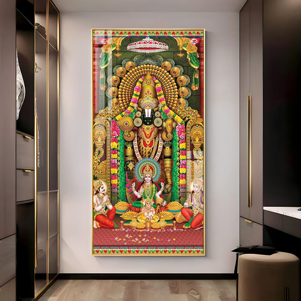 Artistic Lord Venkateswara and Lakshmi Ji Premium Acrylic Vertical Wall Art - Decor Mantra 