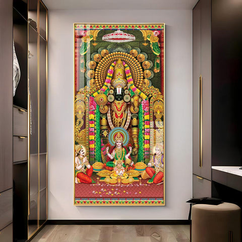Artistic Lord Venkateswara and Lakshmi Ji Premium Acrylic Vertical Wall Art - Decor Mantra 