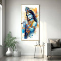 Luxurious Shree Krishna with Flute Vertical Wall Art in Premium Acrylic - Decor Mantra 