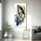 Luxurious Shree Krishna with Flute Vertical Wall Art in Premium Acrylic - Decor Mantra 