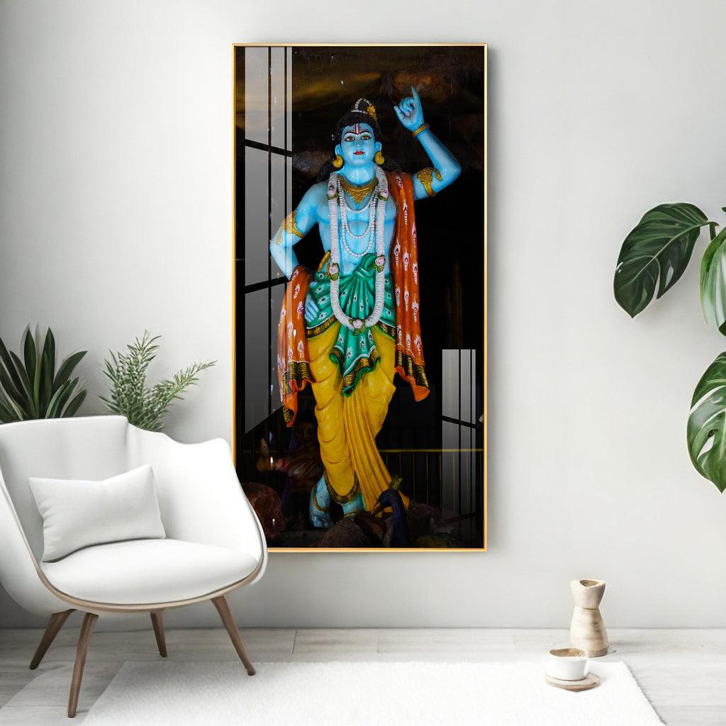 Artistic Krishna Lifting Govardhan Parvat Vertical Wall Art in Premium Acrylic - Decor Mantra 