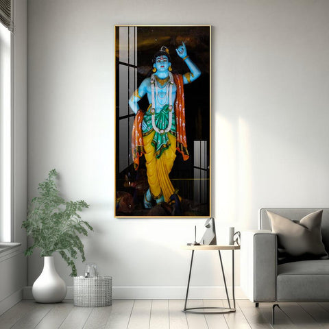 Artistic Krishna Lifting Govardhan Parvat Vertical Wall Art in Premium Acrylic - Decor Mantra 