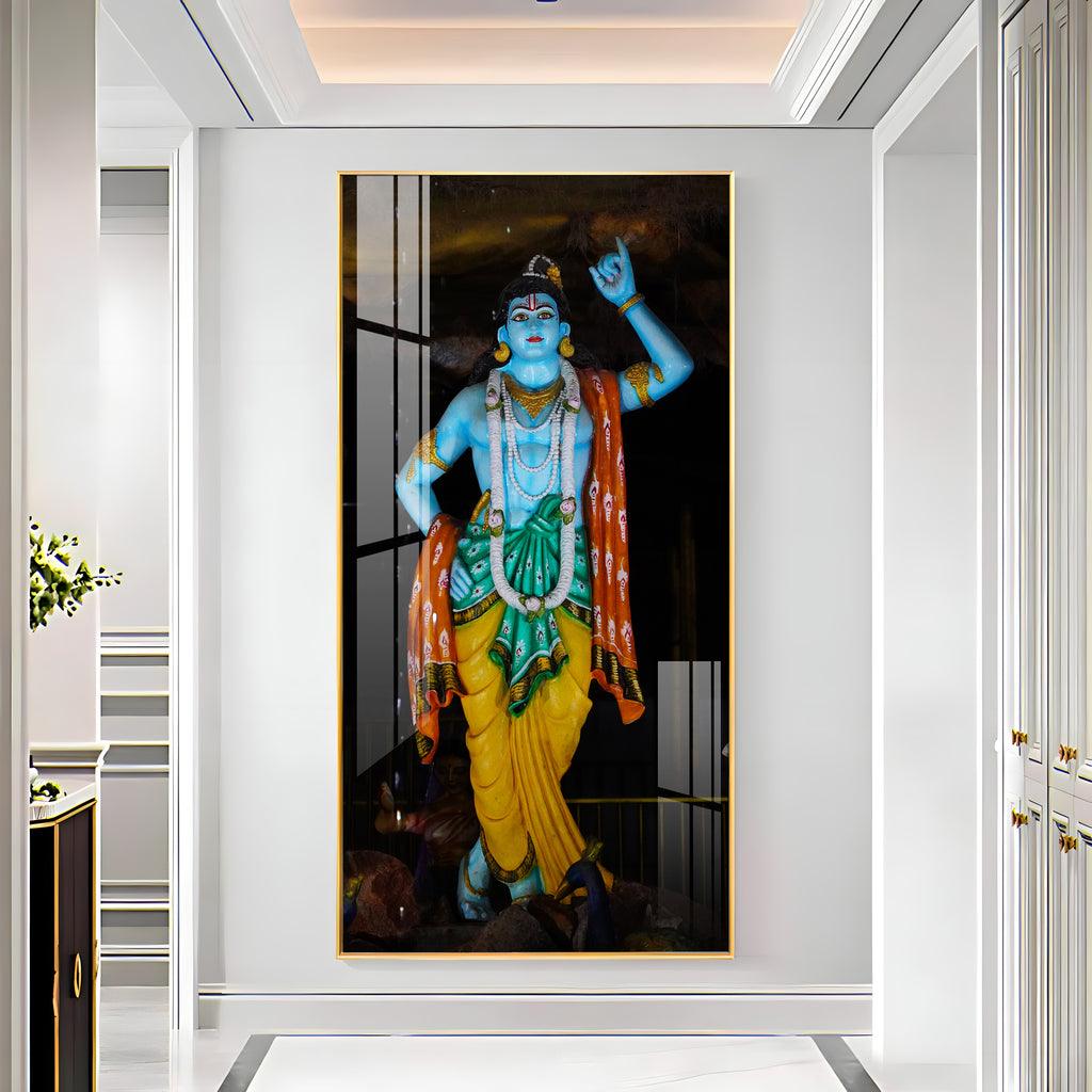 Artistic Krishna Lifting Govardhan Parvat Vertical Wall Art in Premium Acrylic - Decor Mantra 