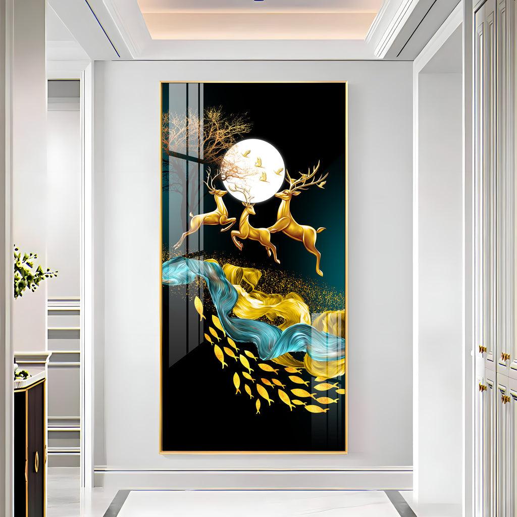 Artistic Jolly Deers with Koi Fish Vertical Wall Art in Premium Acrylic - Decor Mantra 