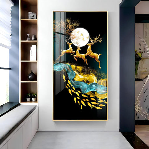 Artistic Jolly Deers with Koi Fish Vertical Wall Art in Premium Acrylic - Decor Mantra 
