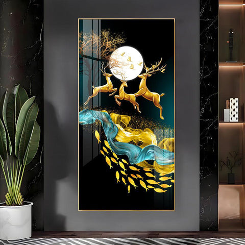 Artistic Jolly Deers with Koi Fish Vertical Wall Art in Premium Acrylic - Decor Mantra 