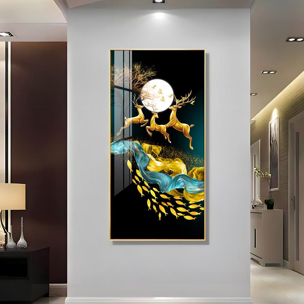 Artistic Jolly Deers with Koi Fish Vertical Wall Art in Premium Acrylic - Decor Mantra 