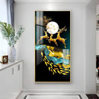 Artistic Jolly Deers with Koi Fish Vertical Wall Art in Premium Acrylic - Decor Mantra 