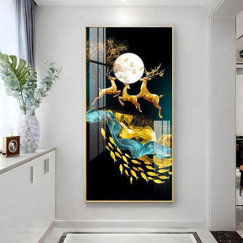 Artistic Jolly Deers with Koi Fish Vertical Wall Art in Premium Acrylic - Decor Mantra 