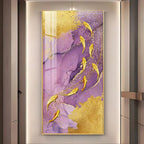 Elegant Premium Acrylic Vertical Wall Art with Purple Textured Golden Fish - Decor Mantra 