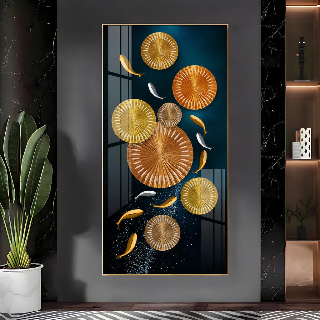 Premium Acrylic Vertical Wall Art: Carp and Lotus Pond - Decor Mantra 