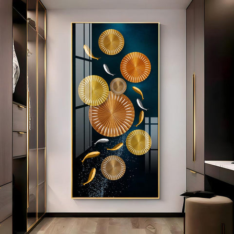 Premium Acrylic Vertical Wall Art: Carp and Lotus Pond - Decor Mantra 