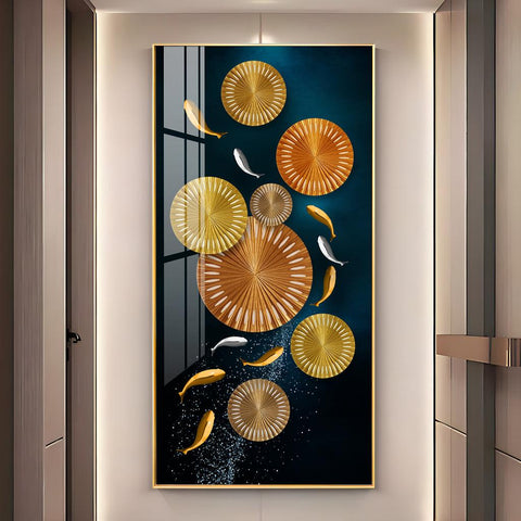 Premium Acrylic Vertical Wall Art: Carp and Lotus Pond - Decor Mantra 