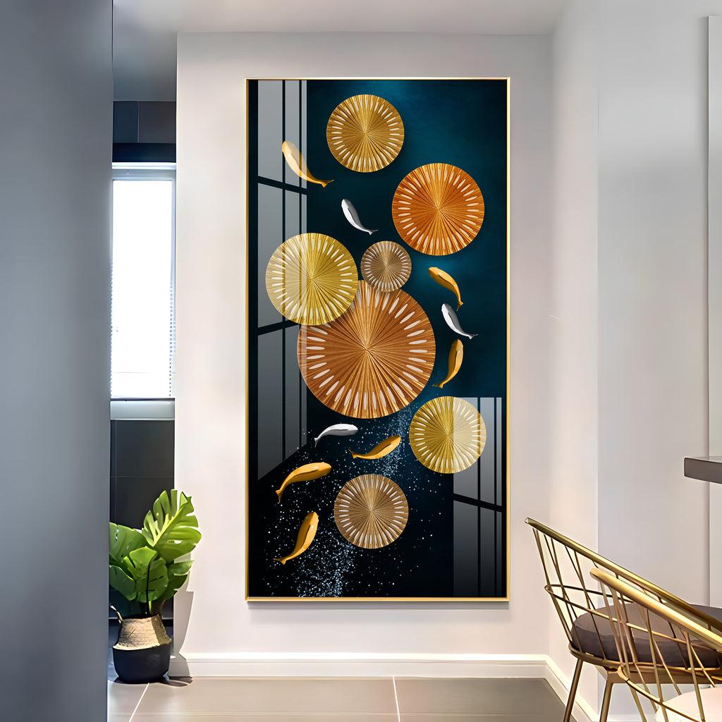 Premium Acrylic Vertical Wall Art: Carp and Lotus Pond - Decor Mantra 