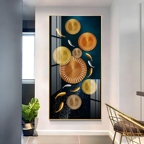 Premium Acrylic Vertical Wall Art: Carp and Lotus Pond - Decor Mantra 