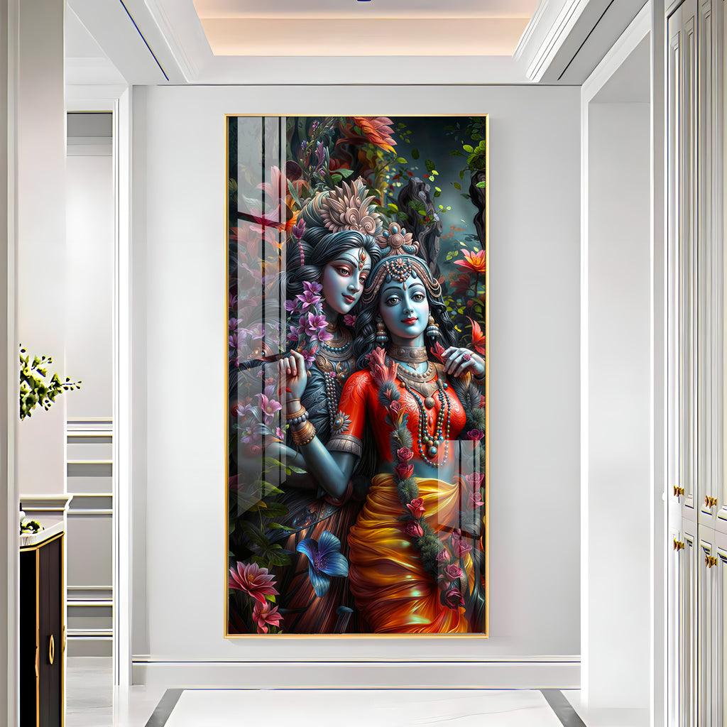 Luxurious Radha Krishna Love Vertical Wall Art in Premium Acrylic - Decor Mantra 