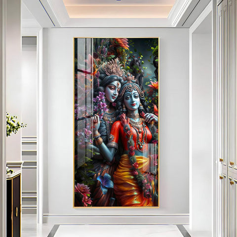 Luxurious Radha Krishna Love Vertical Wall Art in Premium Acrylic - Decor Mantra 