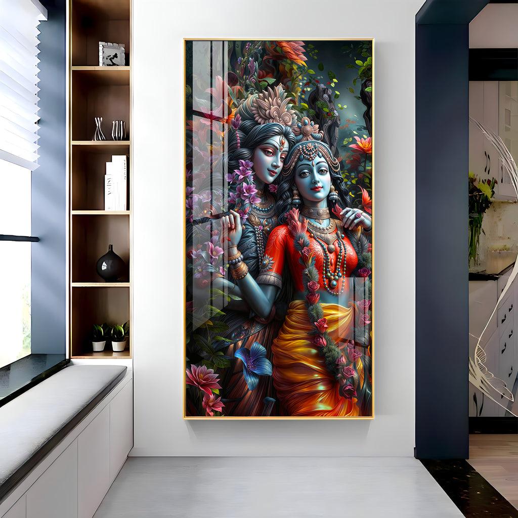 Luxurious Radha Krishna Love Vertical Wall Art in Premium Acrylic - Decor Mantra 