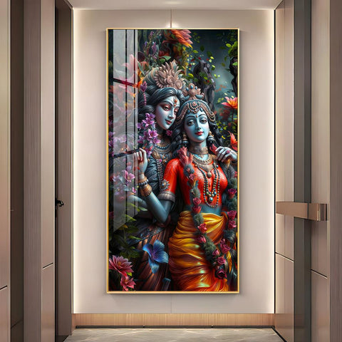 Luxurious Radha Krishna Love Vertical Wall Art in Premium Acrylic - Decor Mantra 