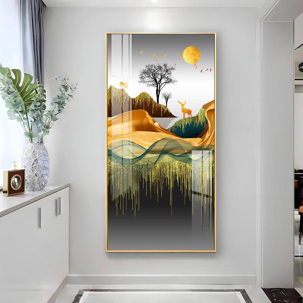 Premium Acrylic Vertical Wall Art Featuring Abstract Deer and Sun - Decor Mantra 
