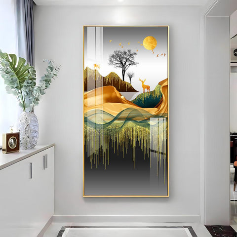 Premium Acrylic Vertical Wall Art Featuring Abstract Deer and Sun - Decor Mantra 