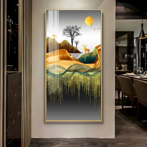 Premium Acrylic Vertical Wall Art Featuring Abstract Deer and Sun - Decor Mantra 