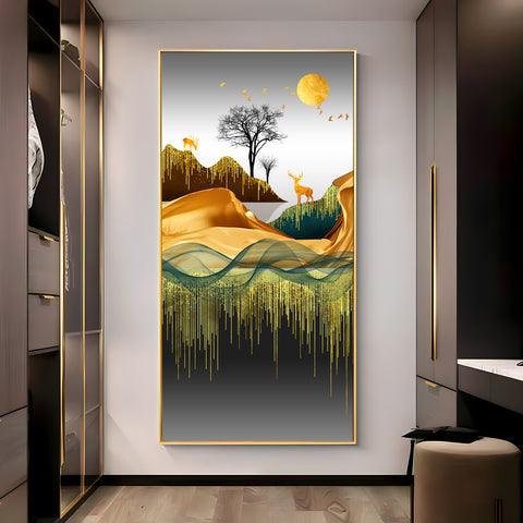 Premium Acrylic Vertical Wall Art Featuring Abstract Deer and Sun - Decor Mantra 