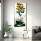 Stunning Deer and Ginkgo Leaves Vertical Acrylic Wall Art - Decor Mantra 