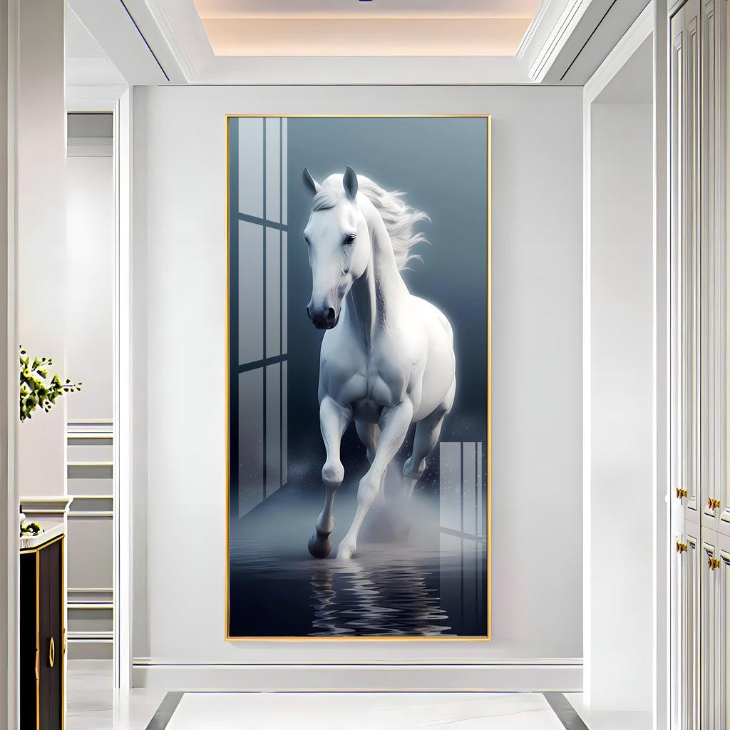 Luxurious White Horse Vertical Wall Art in Premium Acrylic - Decor Mantra 
