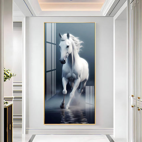 Luxurious White Horse Vertical Wall Art in Premium Acrylic - Decor Mantra 