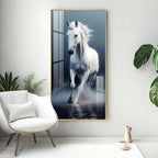 Luxurious White Horse Vertical Wall Art in Premium Acrylic - Decor Mantra 