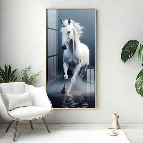 Luxurious White Horse Vertical Wall Art in Premium Acrylic - Decor Mantra 