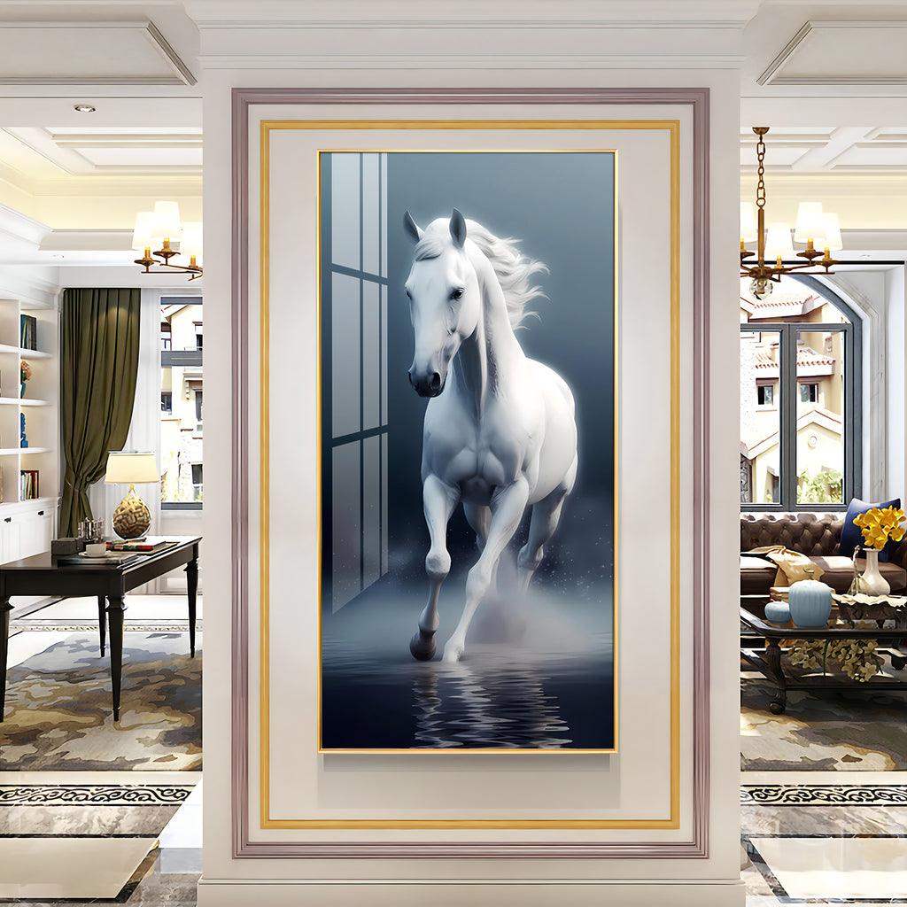 Luxurious White Horse Vertical Wall Art in Premium Acrylic - Decor Mantra 