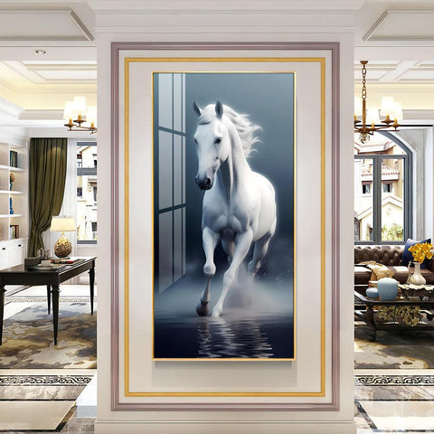 Luxurious White Horse Vertical Wall Art in Premium Acrylic - Decor Mantra 