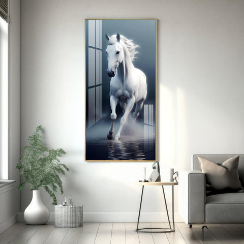 Luxurious White Horse Vertical Wall Art in Premium Acrylic - Decor Mantra 