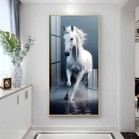 Luxurious White Horse Vertical Wall Art in Premium Acrylic - Decor Mantra 