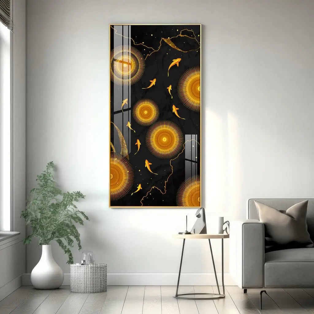 Stunning Vertical Acrylic Wall Art Adorned with Golden Desire - Decor Mantra 